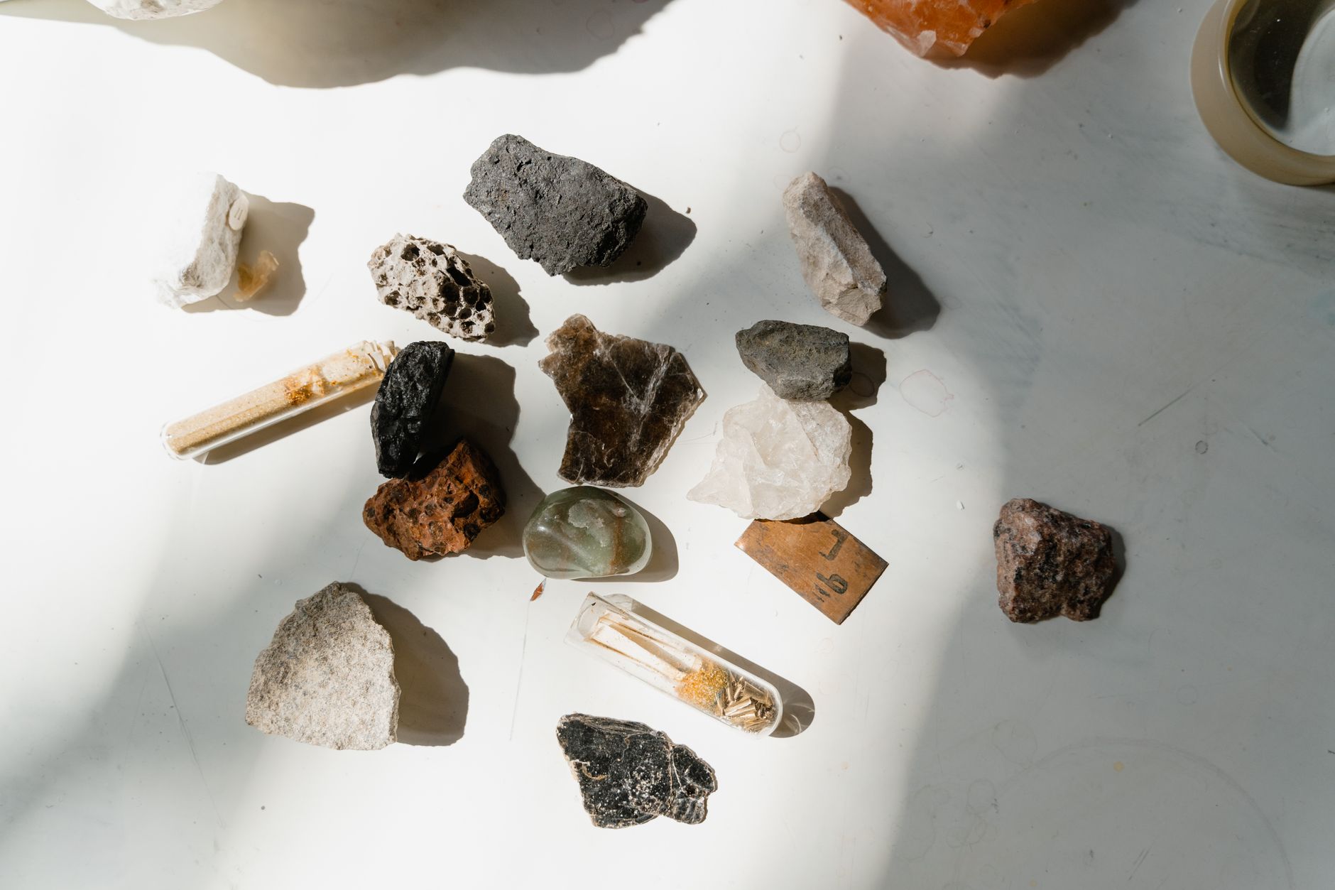clean mineral specimens laid out for identification after Utah rockhounding